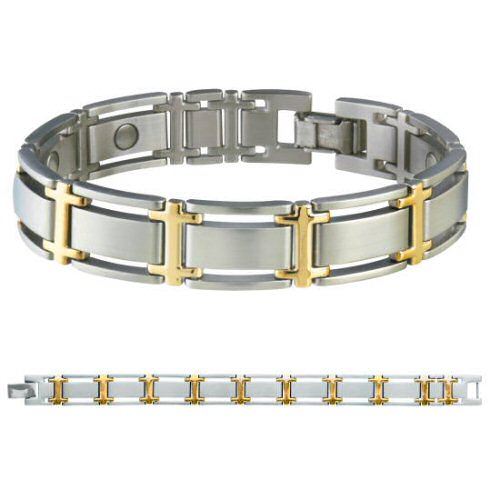SABONA OF LONDON Magnet-Armband aus hochwertigem Edelstahl mit glänzenden 18K gold plattierten Akzenten