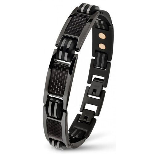 Lunavit Titan Armband silber/carbon Magnetarmband mit Carbon Inlays sowie Kupfer Inserts & Germaniumsteine 