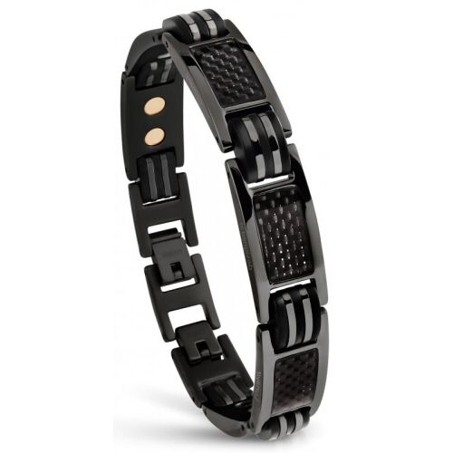 Lunavit Titan Bracelet silver/carbon Magnetic bracelet with carbon inlays polished germanium GE32 & Copper Inserts