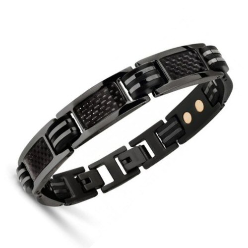 Lunavit Bracciale Titan argento/carbon Bracciale magnetico in titanio con pietre di Germanio Puro GE32 & in rame